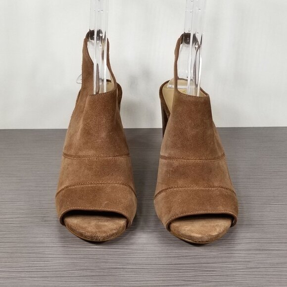 Michael Kors Peep Toe Slingback Heels, Brown Suede, Womens Size 9.5 M - Picture 2 of 11